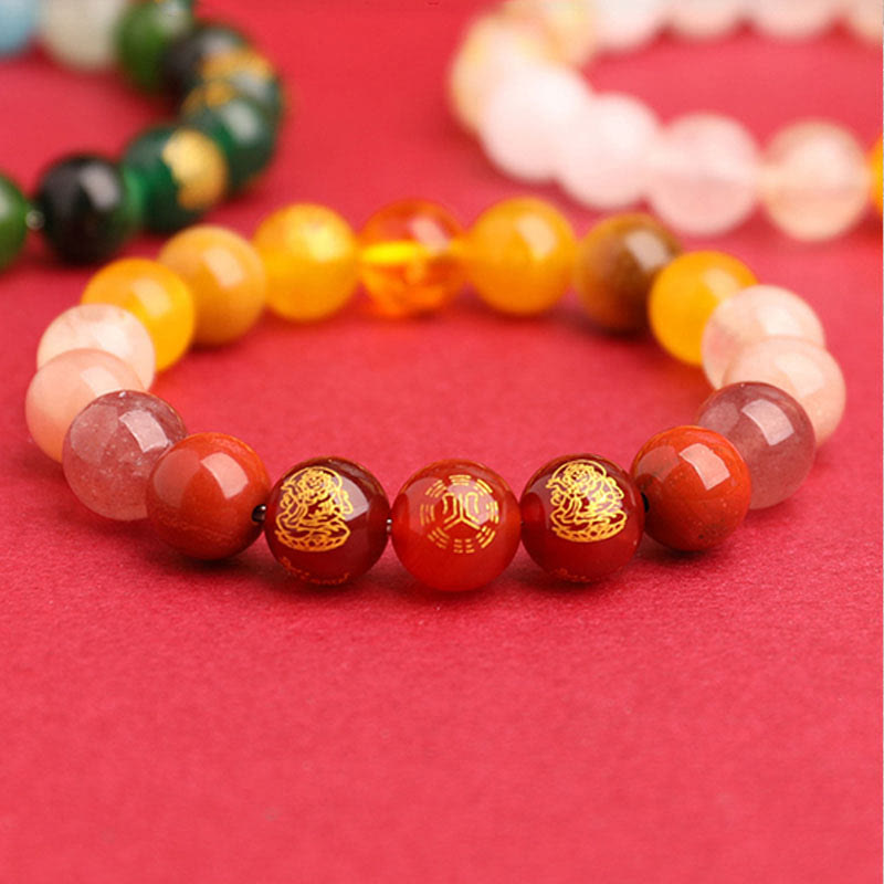 Pulsera de la suerte con piedras de Buda, cinco elementos, varios cristales de ágata, ágata roja del sur, cuarzo fresa, piedra solar, citrino