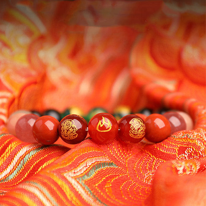 Pulsera de la suerte con piedras de Buda, cinco elementos, varios cristales de ágata, ágata roja del sur, cuarzo fresa, piedra solar, citrino