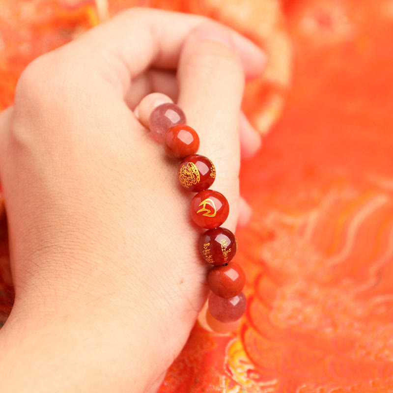 Pulsera de la suerte con piedras de Buda, cinco elementos, varios cristales de ágata, ágata roja del sur, cuarzo fresa, piedra solar, citrino