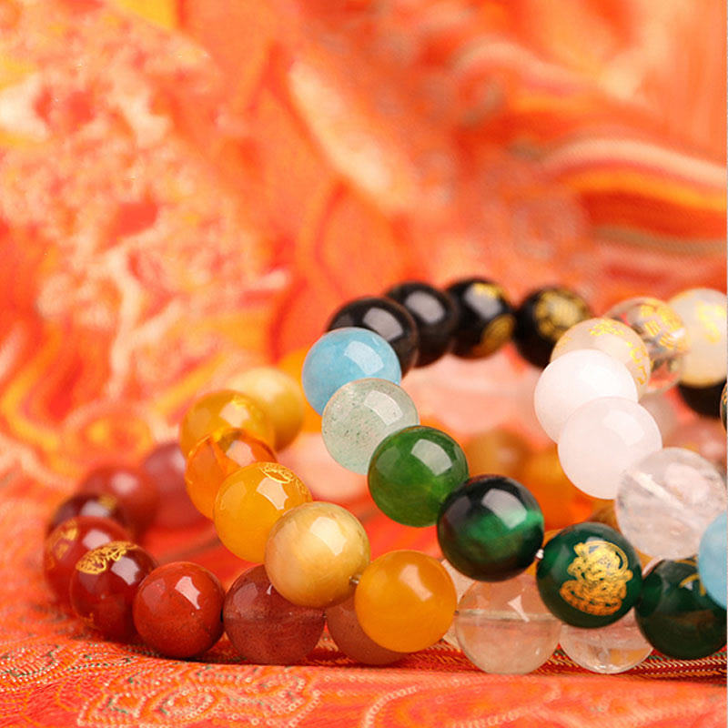 Pulsera de la suerte con piedras de Buda, cinco elementos, varios cristales de ágata, ágata roja del sur, cuarzo fresa, piedra solar, citrino