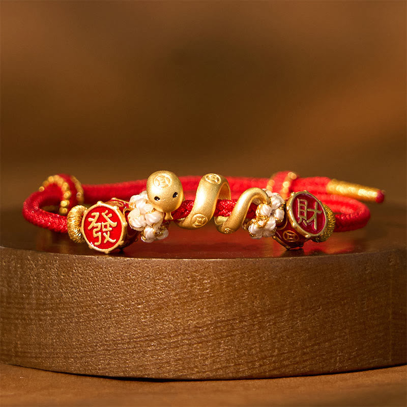 Pulsera y collar con colgante de Buda en plata de ley 925 con el Año de la Serpiente, la Serpiente Dorada, la Suerte y la Próspera.