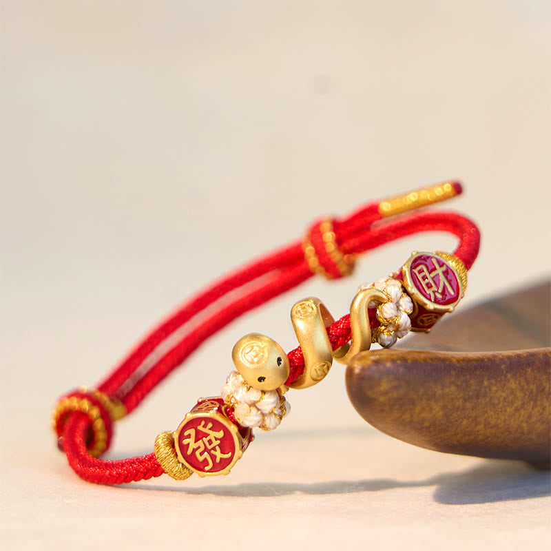 Pulsera y collar con colgante de Buda en plata de ley 925 con el Año de la Serpiente, la Serpiente Dorada, la Suerte y la Próspera.