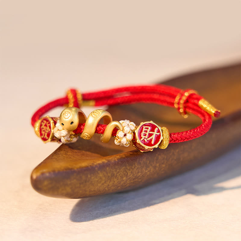 Pulsera y collar con colgante de Buda en plata de ley 925 con el Año de la Serpiente, la Serpiente Dorada, la Suerte y la Próspera.