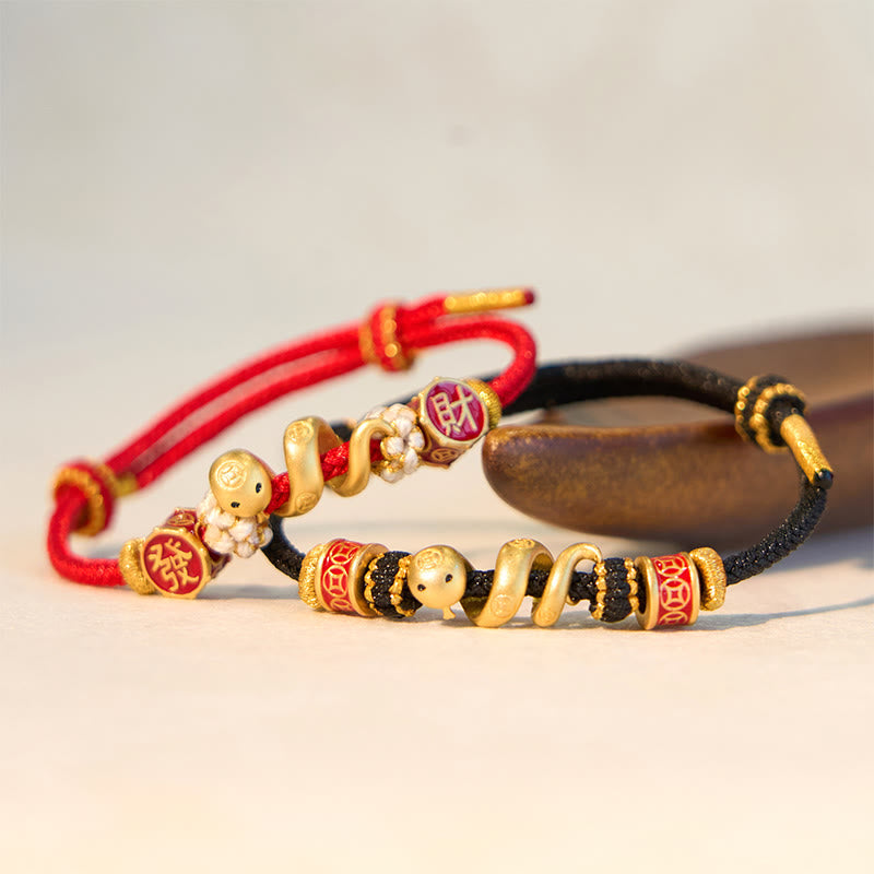 Pulsera y collar con colgante de Buda en plata de ley 925 con el Año de la Serpiente, la Serpiente Dorada, la Suerte y la Próspera.