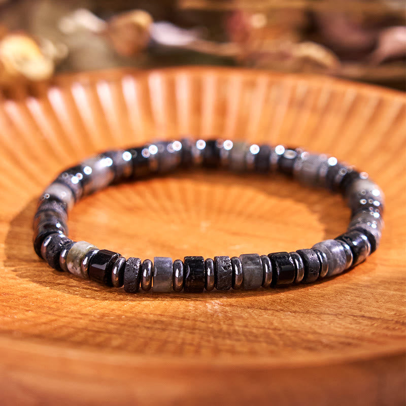 Pulsera de soporte con piedras de Buda, hematita, turquesa, lazurita, roca de lava, piedra negra brillante