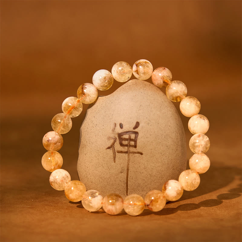 Buddha Stones Natürlicher Citrin Schneeflockenkristall Wohlstandsarmband