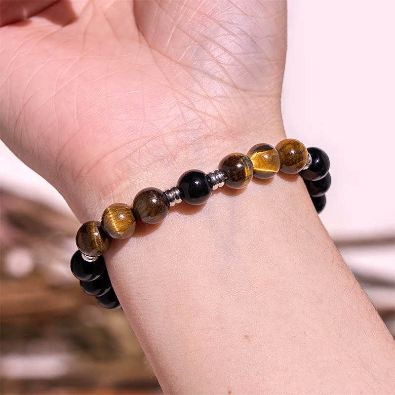 Buddha Stones 2er-Set mit Hämatit-Tigerauge, blauem Tigerauge, kraftvollem Armband