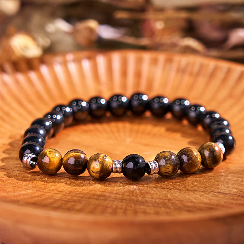 Buddha Stones 2er-Set mit Hämatit-Tigerauge, blauem Tigerauge, kraftvollem Armband