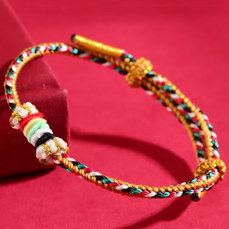 Pulsera trenzada de la suerte con nudo de arrecife y piedras de Buda de los cinco elementos, cuerda colorida