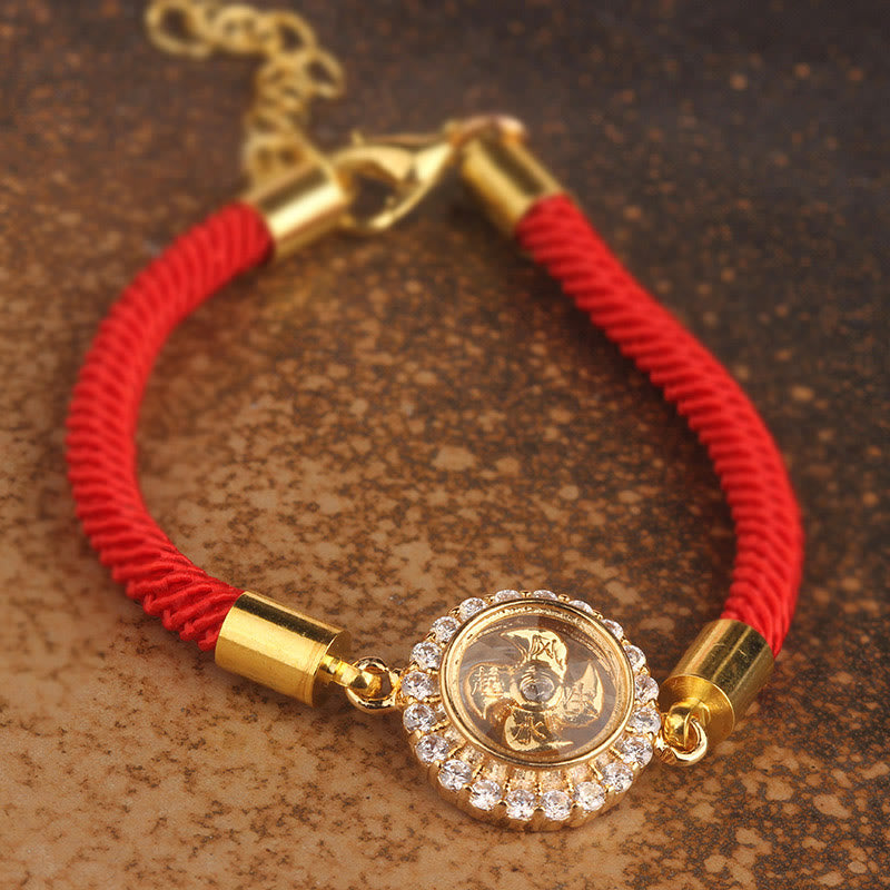 Pulsera trenzada con piedras de Buda, hilo rojo, cobre y latón, con molino de viento giratorio, protección Qi Feng Sheng Shui