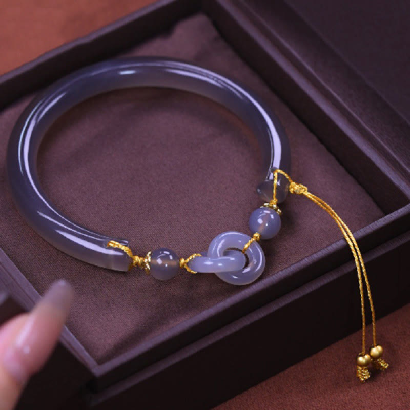 Brazalete de la paz con piedras de Buda, ágata gris y gancho de cobre