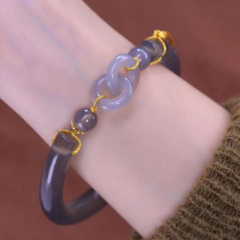 Brazalete de la paz con piedras de Buda, ágata gris y gancho de cobre