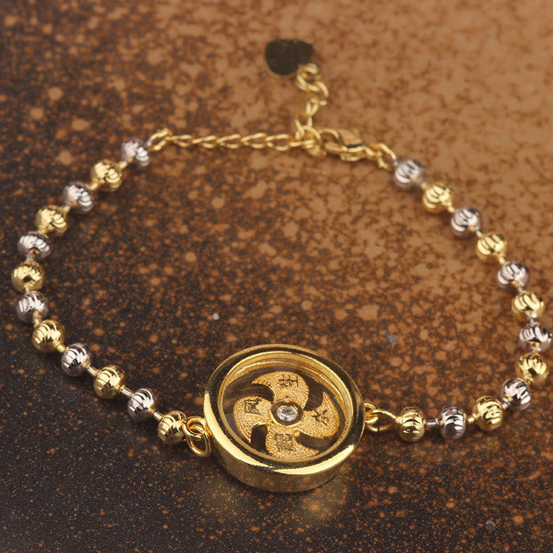 Pulsera trenzada protectora con cuentas de molino de viento giratorias de cobre y latón con piedras de Buda Feng Sheng Shui Qi