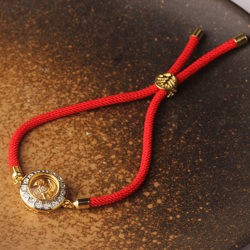 Pulsera trenzada de hilo rojo con piedras de Buda, cobre, latón, Feng Sheng Shui, Qi, molino de viento giratorio y fe.
