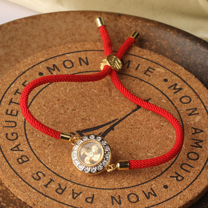 Pulsera trenzada de hilo rojo con piedras de Buda, cobre, latón, Feng Sheng Shui, Qi, molino de viento giratorio y fe.