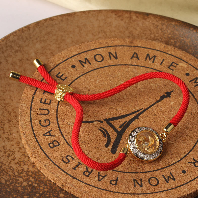 Pulsera trenzada de hilo rojo con piedras de Buda, cobre, latón, Feng Sheng Shui, Qi, molino de viento giratorio y fe.