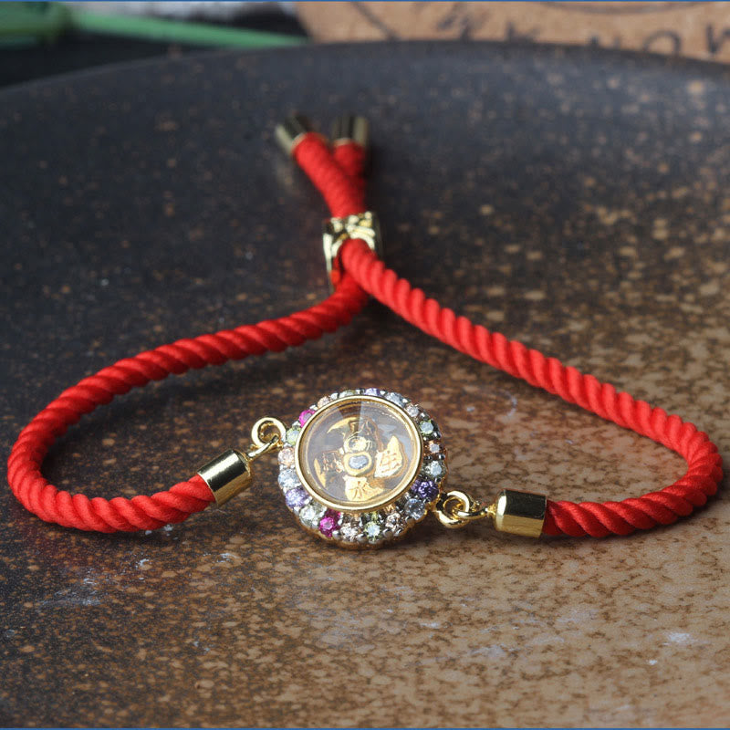 Pulsera trenzada de hilo rojo con piedras de Buda, color cobre y latón, con molino de viento giratorio, Feng Sheng Shui, Qi Fu