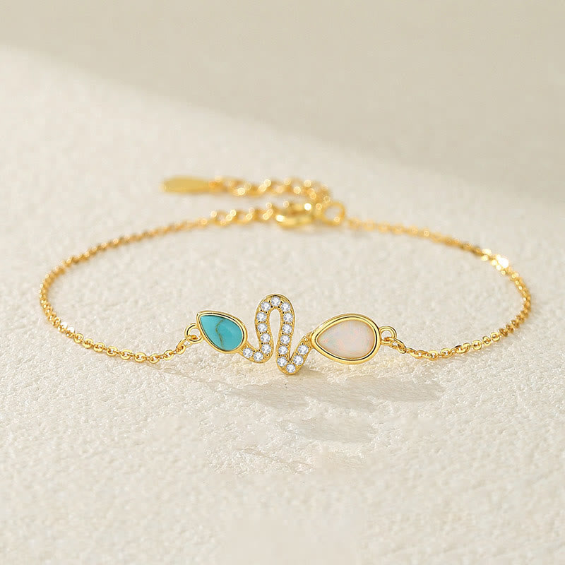 Pulsera de protección del Año de la Serpiente con ópalo turquesa y piedras de Buda en plata de ley 925