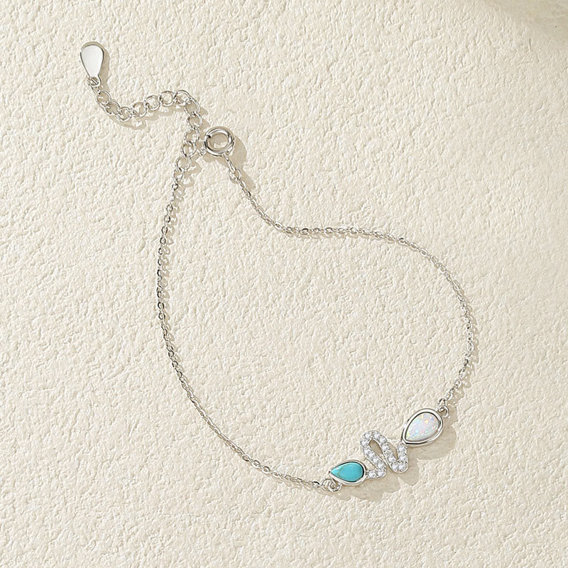 Pulsera de protección del Año de la Serpiente con ópalo turquesa y piedras de Buda en plata de ley 925