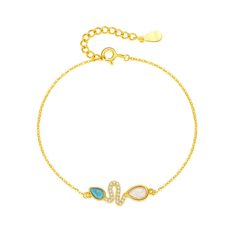 Pulsera de protección del Año de la Serpiente con ópalo turquesa y piedras de Buda en plata de ley 925