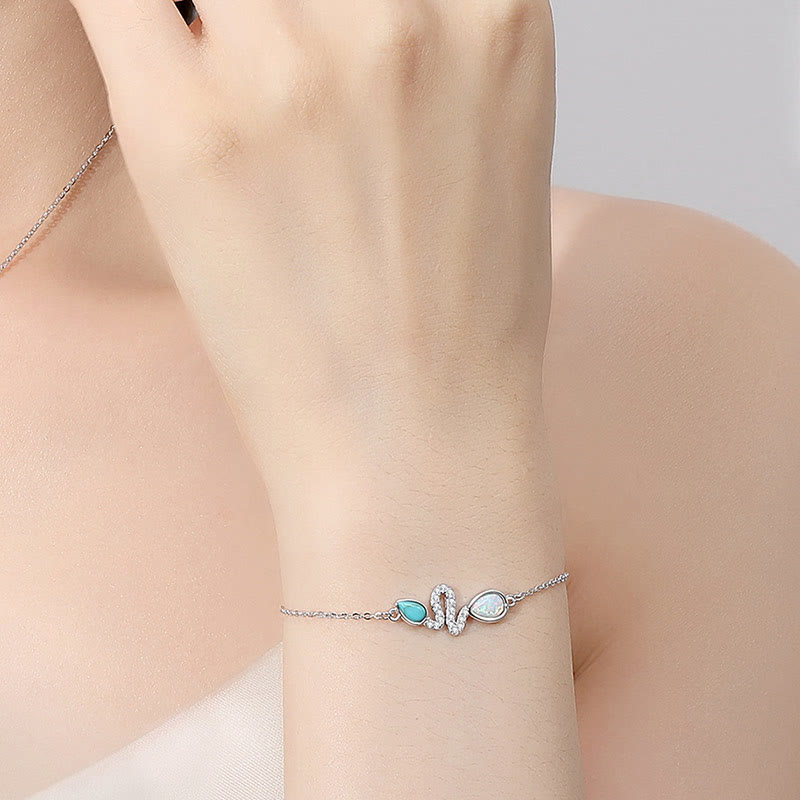 Pulsera de protección del Año de la Serpiente con ópalo turquesa y piedras de Buda en plata de ley 925