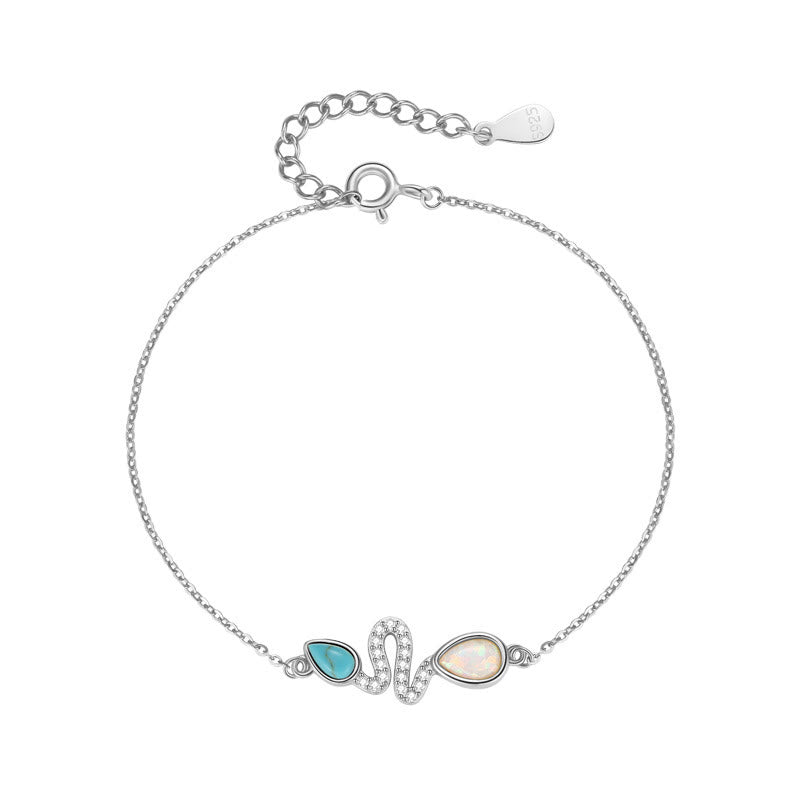 Pulsera de protección del Año de la Serpiente con ópalo turquesa y piedras de Buda en plata de ley 925
