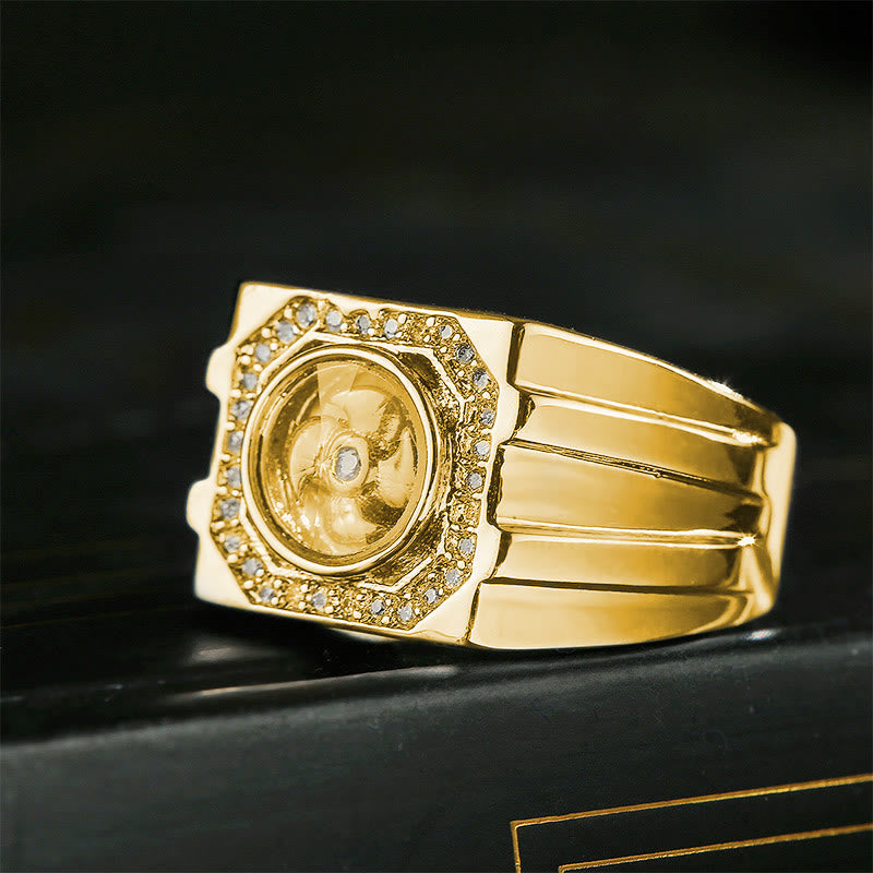 Anillo curativo de molino de viento de cobre y latón bañado en oro con piedras de Buda