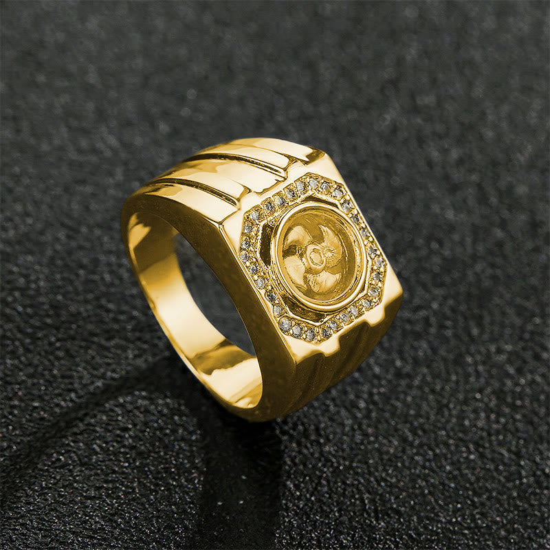 Anillo curativo de molino de viento de cobre y latón bañado en oro con piedras de Buda
