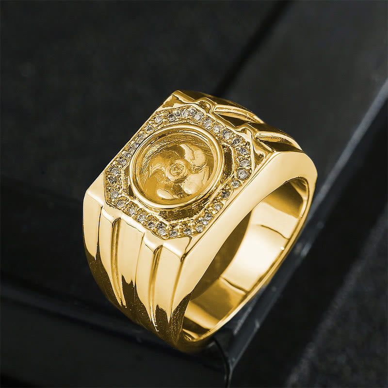Anillo curativo de molino de viento de cobre y latón bañado en oro con piedras de Buda