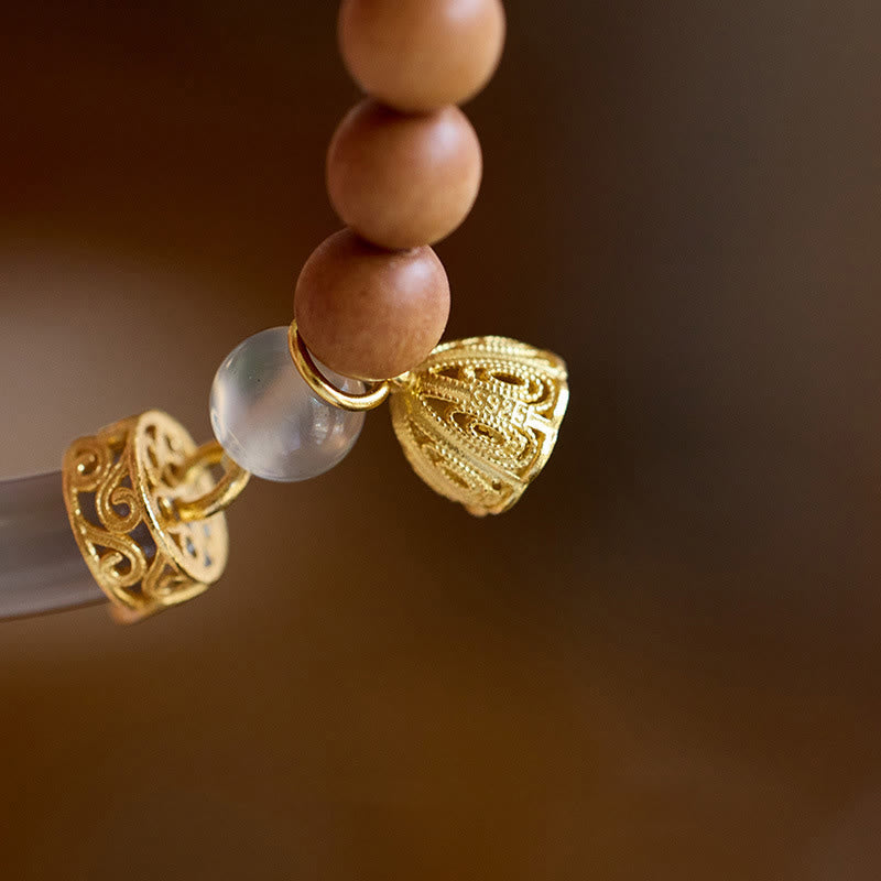 Brazalete tipo brazalete con piedras de Buda, sándalo, ágata gris y calcedonia