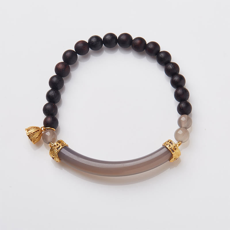 Brazalete tipo brazalete con piedras de Buda, sándalo, ágata gris y calcedonia