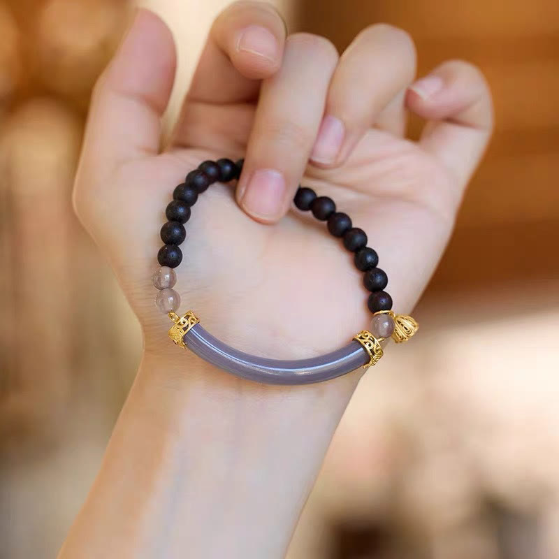 Brazalete tipo brazalete con piedras de Buda, sándalo, ágata gris y calcedonia