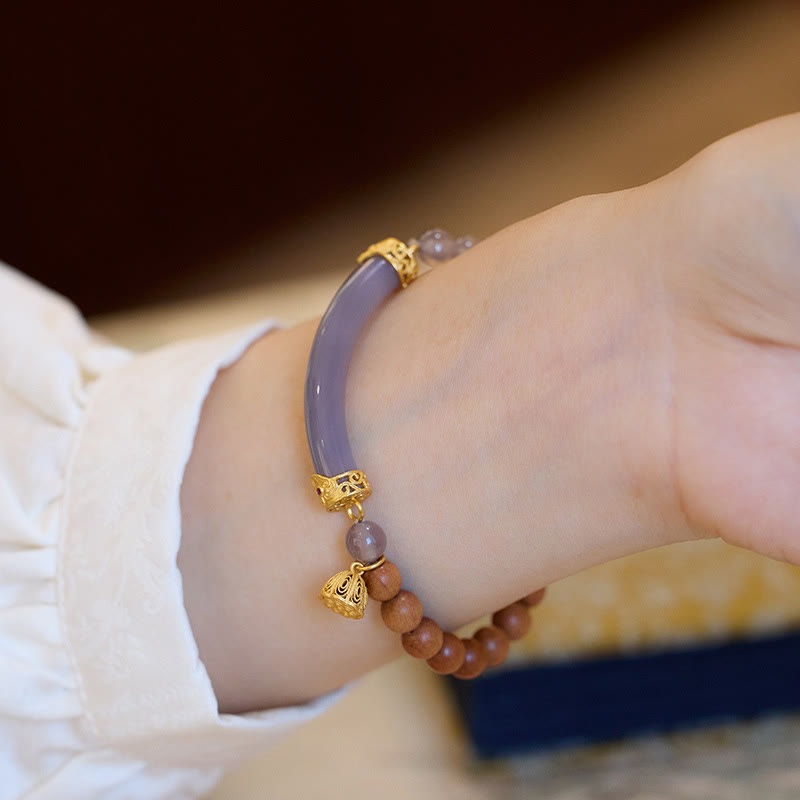 Brazalete tipo brazalete con piedras de Buda, sándalo, ágata gris y calcedonia