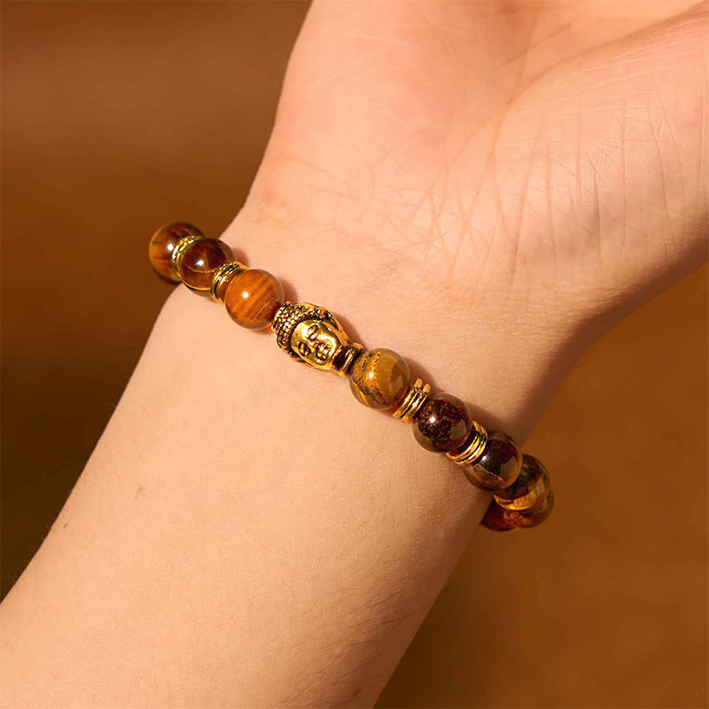 Buddha-Steine, blau, grün, rot, Tigerauge, Buddha-Kopf, Balance-Armband