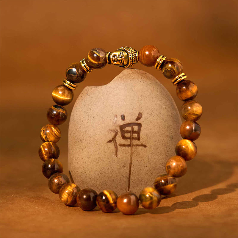 Buddha-Steine, blau, grün, rot, Tigerauge, Buddha-Kopf, Balance-Armband