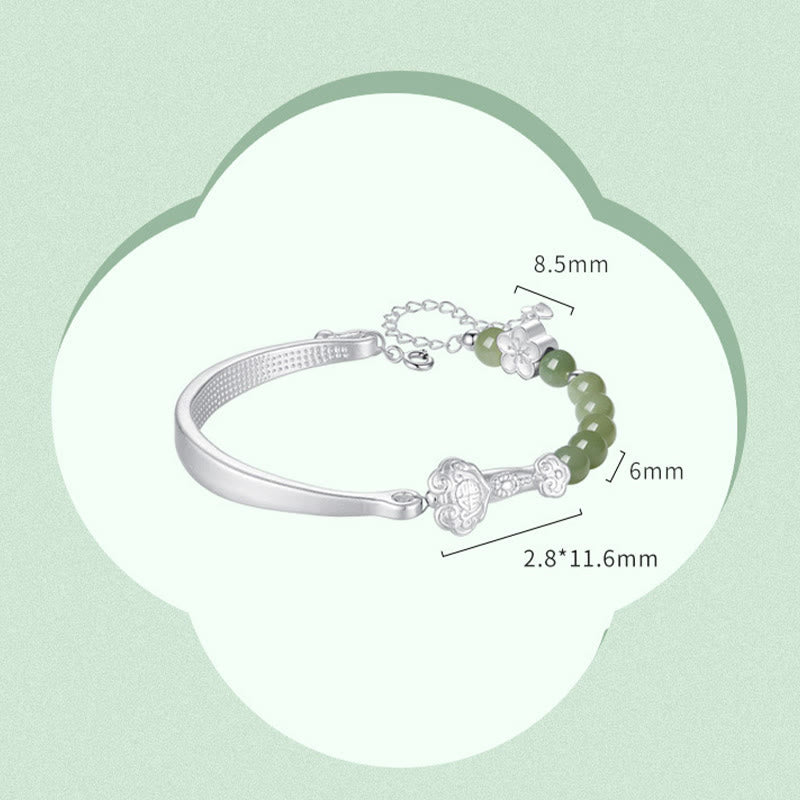 Brazalete de media pulsera de plata de ley 925 con jade hetiano y piedras de Buda