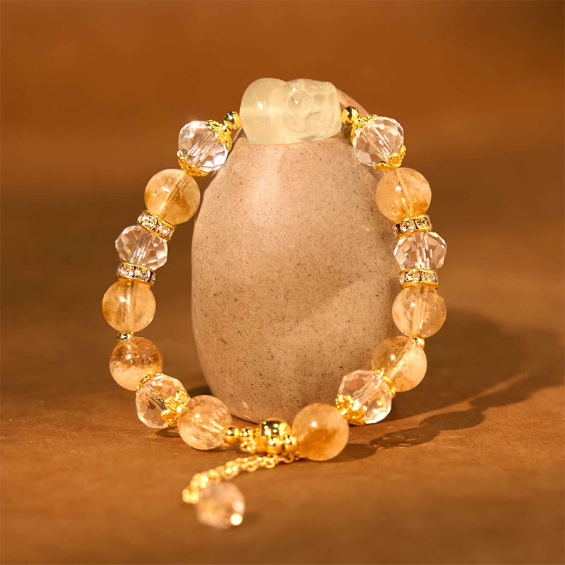 Pulsera de la prosperidad de Pixiu con citrino natural y piedras de Buda