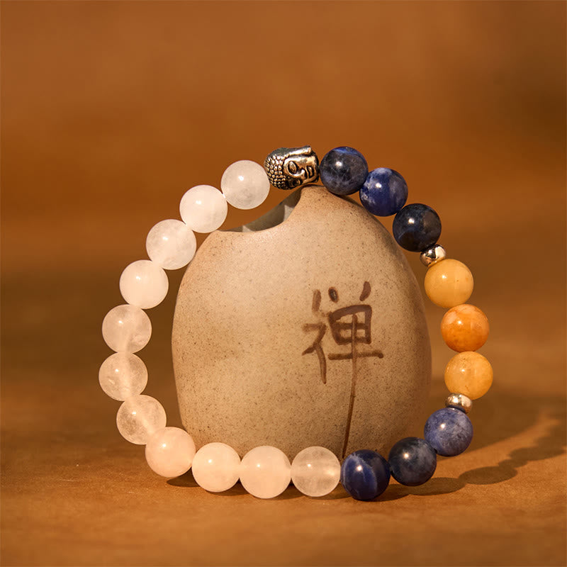 Pulsera de protección para cabeza de Buda con piedras de Buda, ónix negro natural, piedra blanca, aventurina verde, ojo de tigre, ágata, colores variados