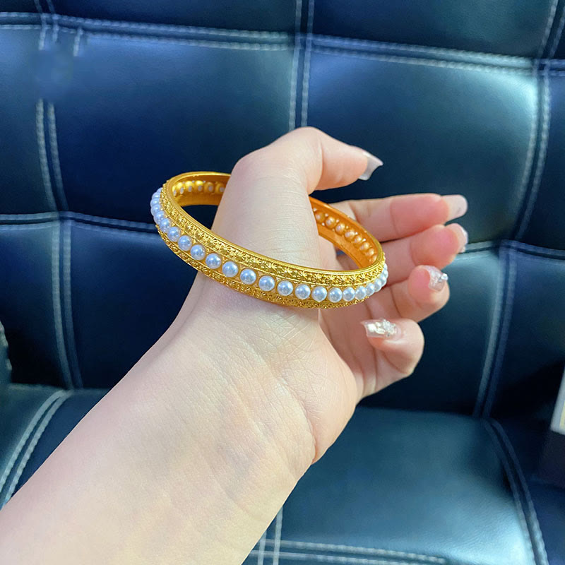 Brazalete de media pulsera curativa con piedras de Buda, cobre y perla