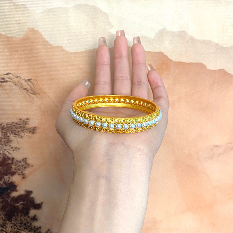Brazalete de media pulsera curativa con piedras de Buda, cobre y perla