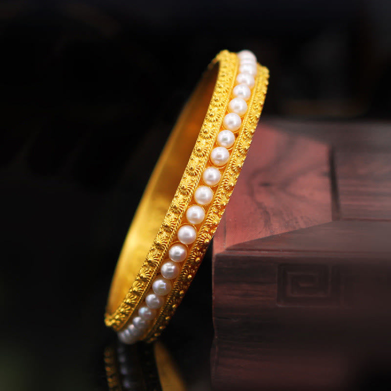 Brazalete de media pulsera curativa con piedras de Buda, cobre y perla