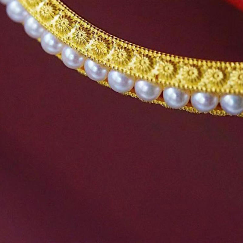 Brazalete de media pulsera curativa con piedras de Buda, cobre y perla