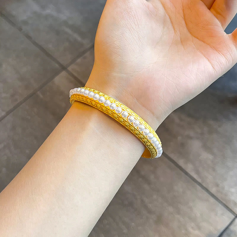 Brazalete de media pulsera curativa con piedras de Buda, cobre y perla