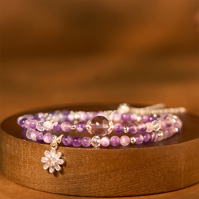 Pulsera de doble vuelta con piedras de Buda, amatista, cristal y girasol para la conciencia espiritual