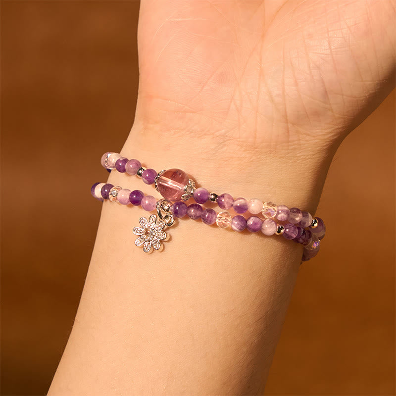 Pulsera de doble vuelta con piedras de Buda, amatista, cristal y girasol para la conciencia espiritual