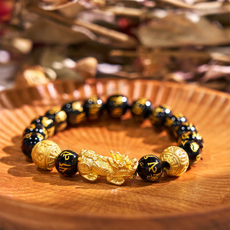 Buddha Stones FengShui PiXiu Obsidian Reichtum Armband