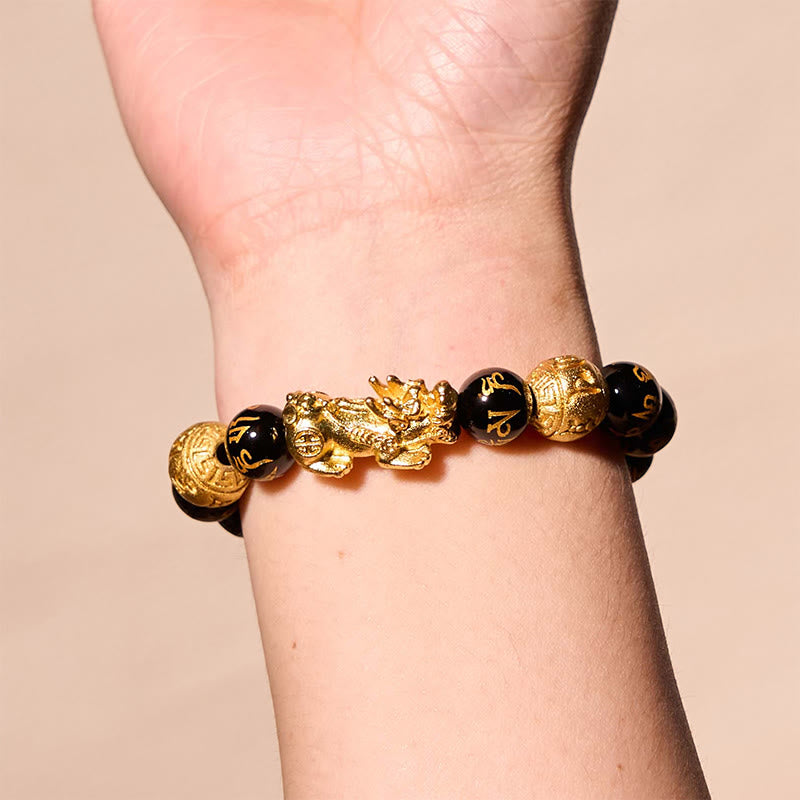 Buddha Stones FengShui PiXiu Obsidian Reichtum Armband