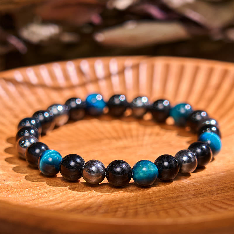 Buddha Stones Armband aus natürlichem Tigerauge, Obsidian und Hämatit mit positiver Wirkung