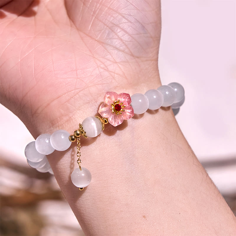 Pulsera de soporte con piedras de Buda, crisoberilo, ojo de gato y flores rosas