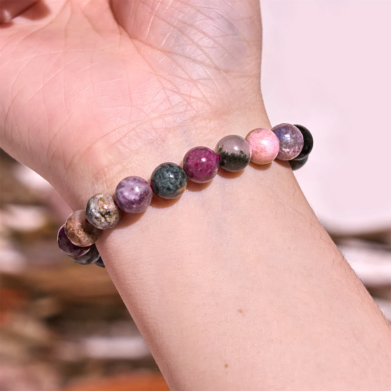 Pulsera positiva de turmalina arcoíris con piedra de Buda